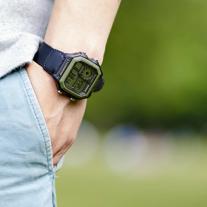 WW0046 Casio Youth World Time Digital Nylon Belt Watch AE-1200WHB-1BVDF