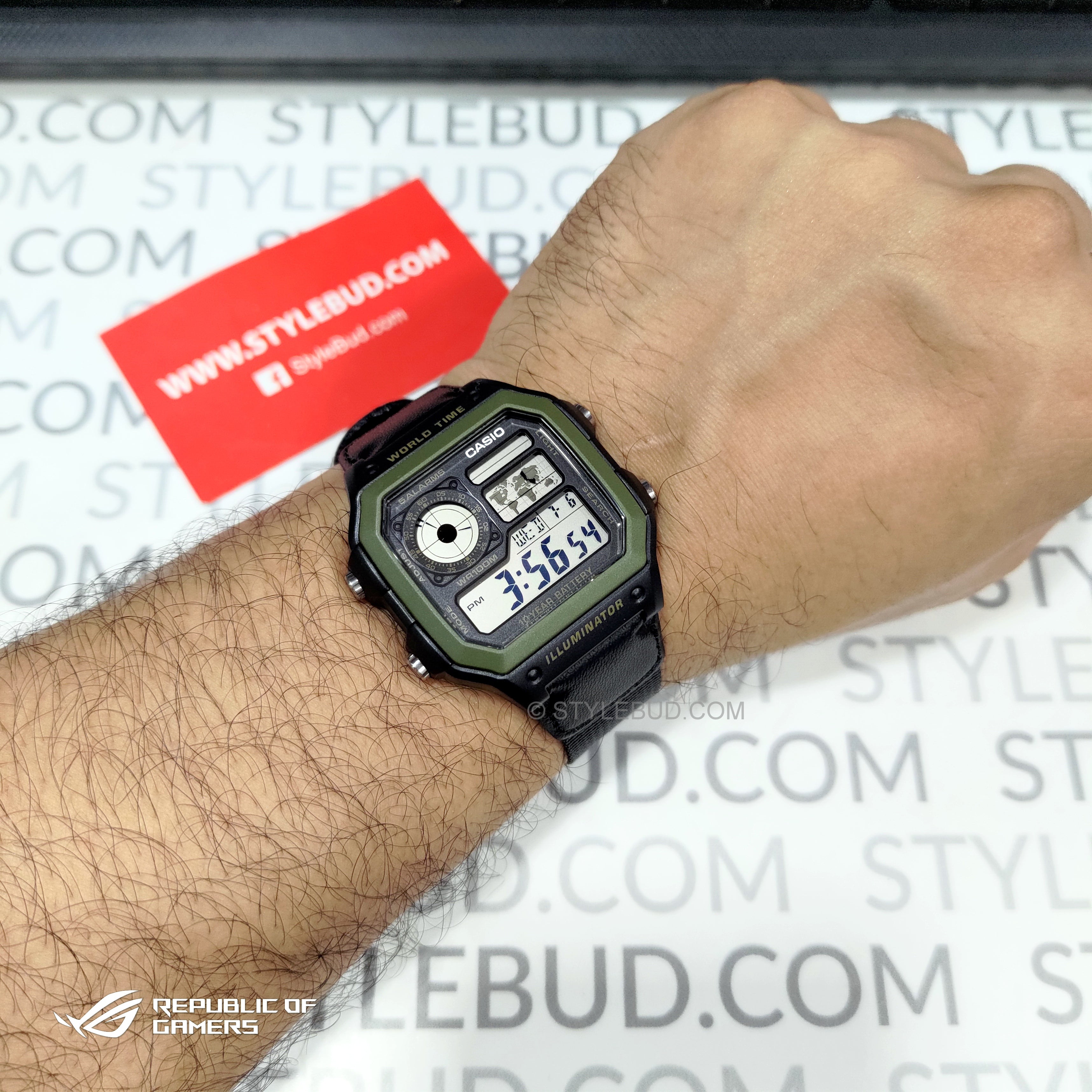 WW0046 Casio Youth World Time Digital Nylon Belt Watch AE-1200WHB-1BVDF