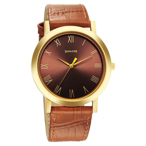 Sonata watch deals leather