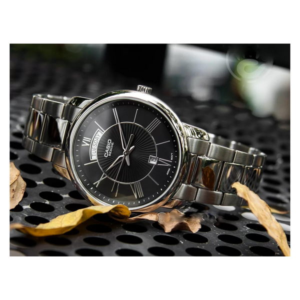 WW0606 Casio Beside Day Date Stainless Steel Chain Watch BEM-152D-1AVDF