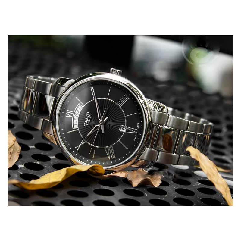 WW0606 Casio Beside Day Date Stainless Steel Chain Watch BEM-152D-1AVDF