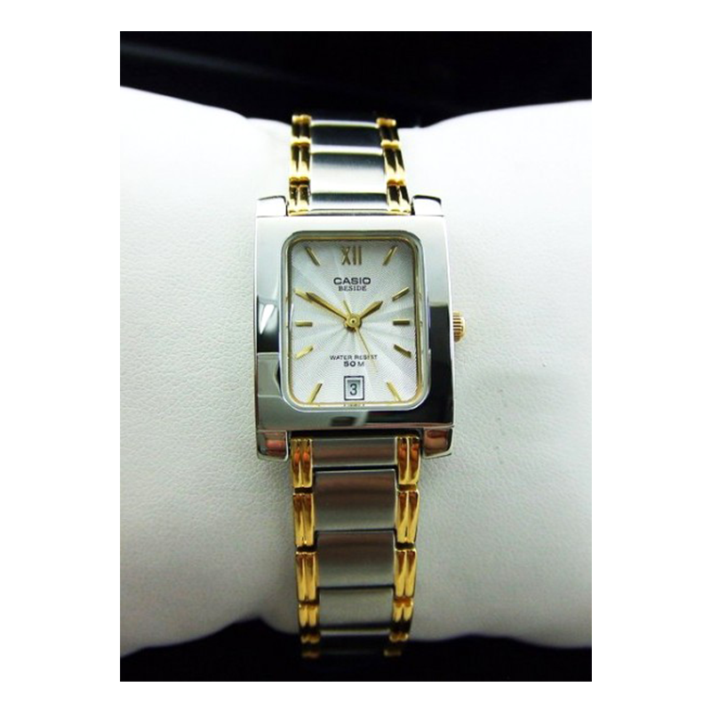 WW0298 Casio Beside Date Stainless Steel Two Tone Ladies Chain Watch BEL-100SG-7AVDF