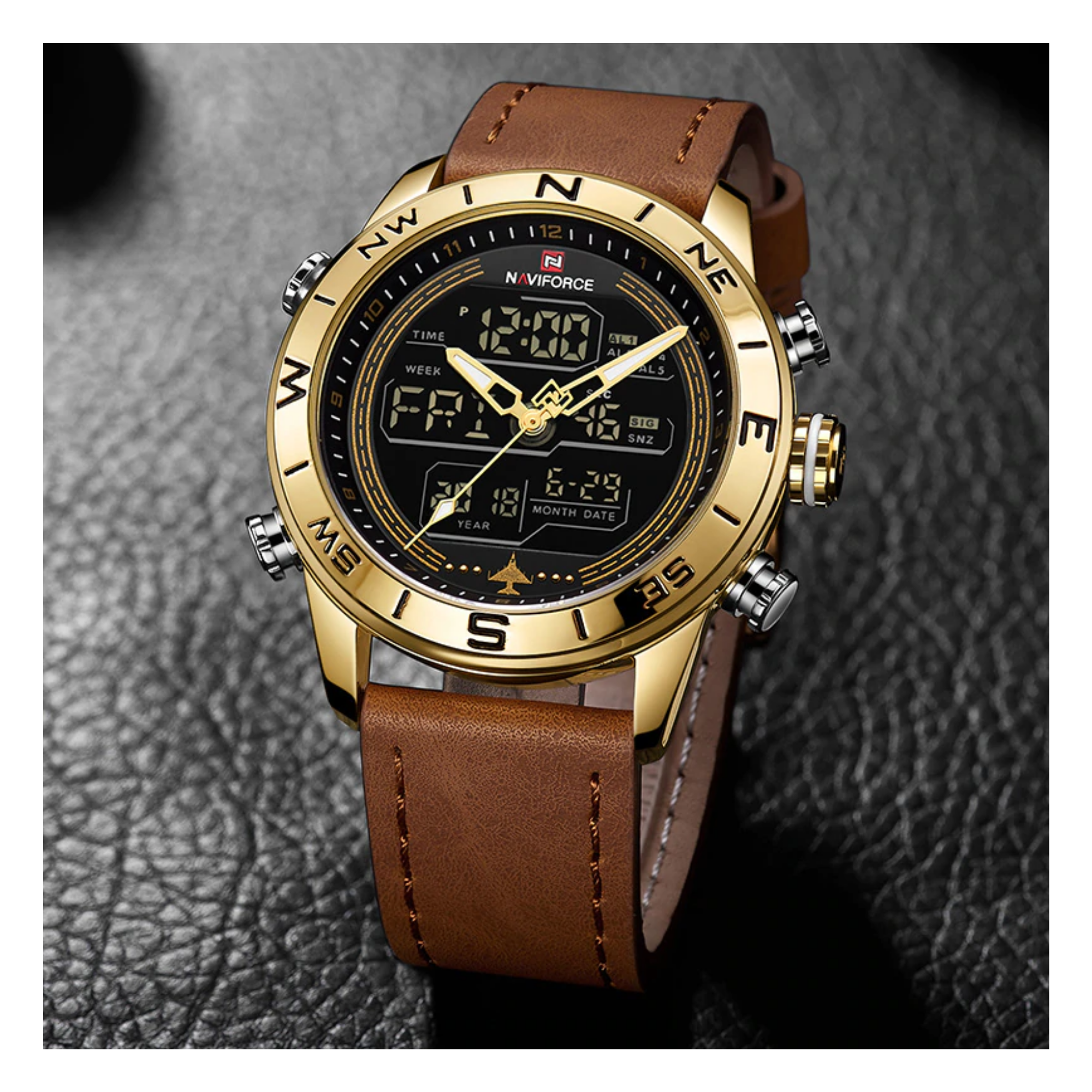 Naviforce Golden Leather Belt Watch NF9144M in Bangladesh
