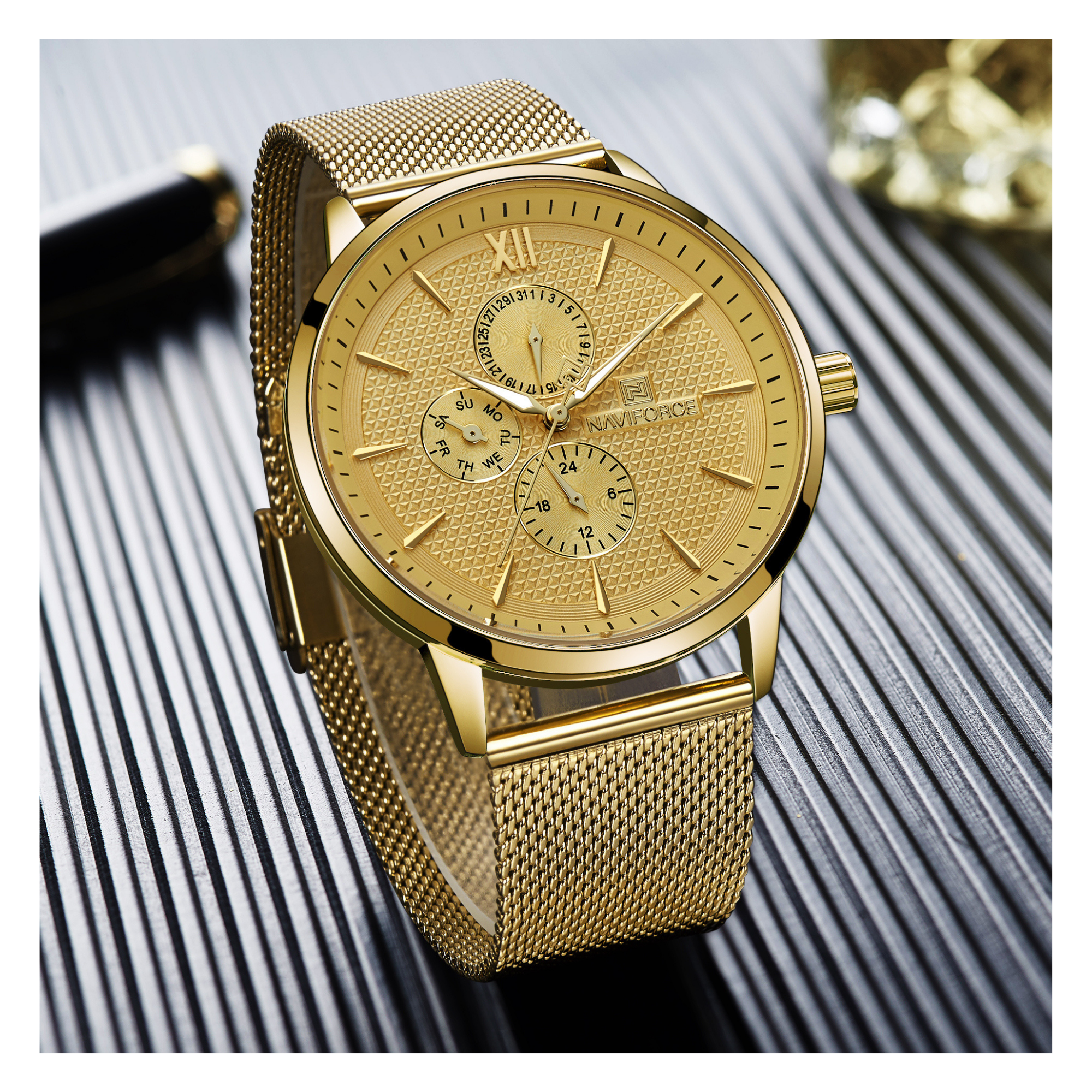 Naviforce Sweep Golden Mesh Chain Watch NF3003M in Bangladesh