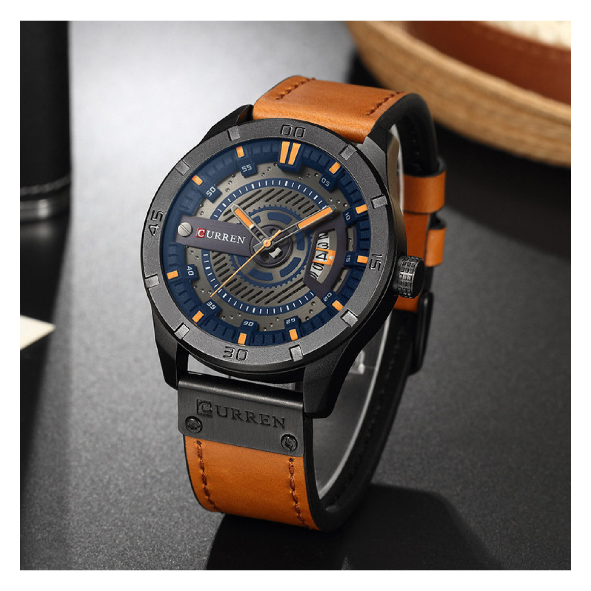 Curren Date Light Brown Belt Watch 8301 in Bangladesh