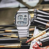 WW3081 Casio Vintage World Time Digital Chain Watch A130WE-7ADF