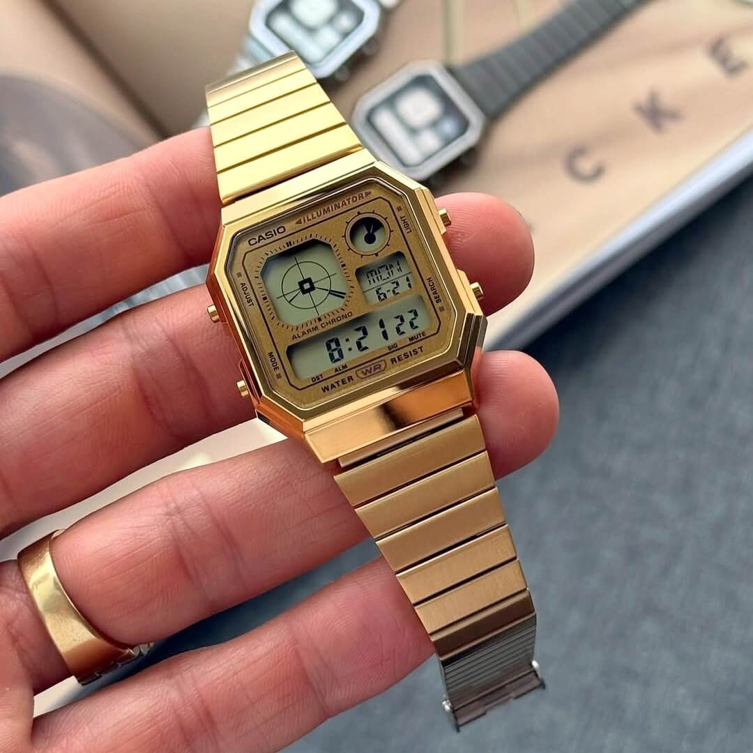 WW3082 Casio Vintage World Time Digital Chain Watch A130WEG-9ADF