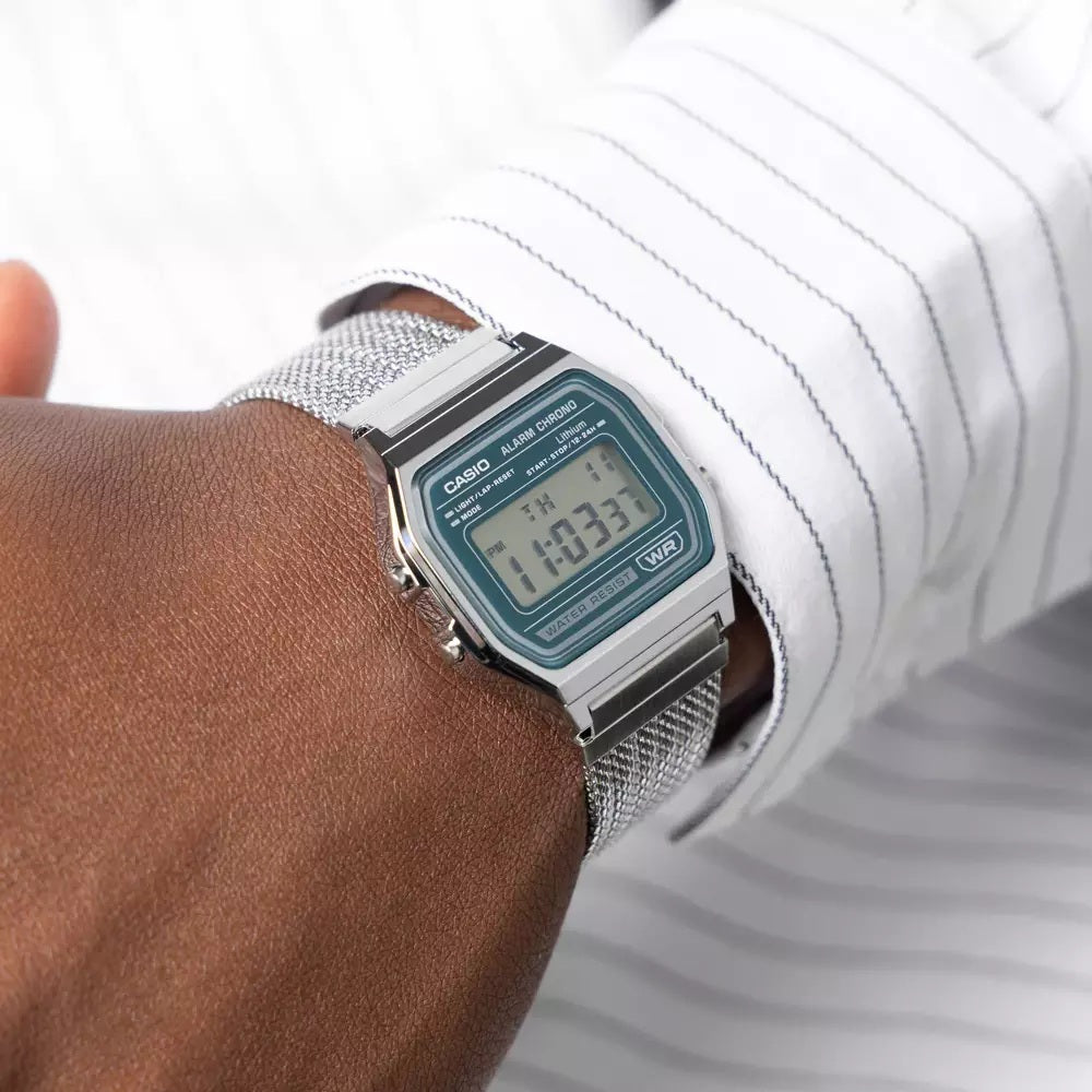 WW3208 Casio Vintage Digital Mesh Chain Watch A158WEM-3DF