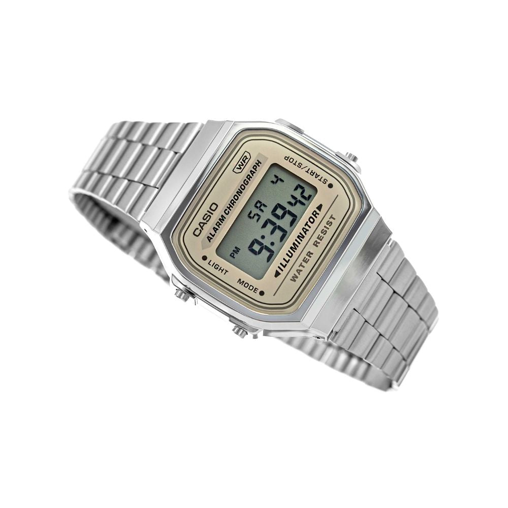 Casio Unisex Vintage A168WA-8AYDF - Orologio Digitale Con Quadrante Marrone E Cinturino In Acciaio Argento, Resistente All'acqua, D332
