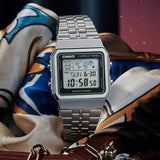 WW1898 Casio Vintage World Time Digital Silver Chain Watch A500WA-1DF