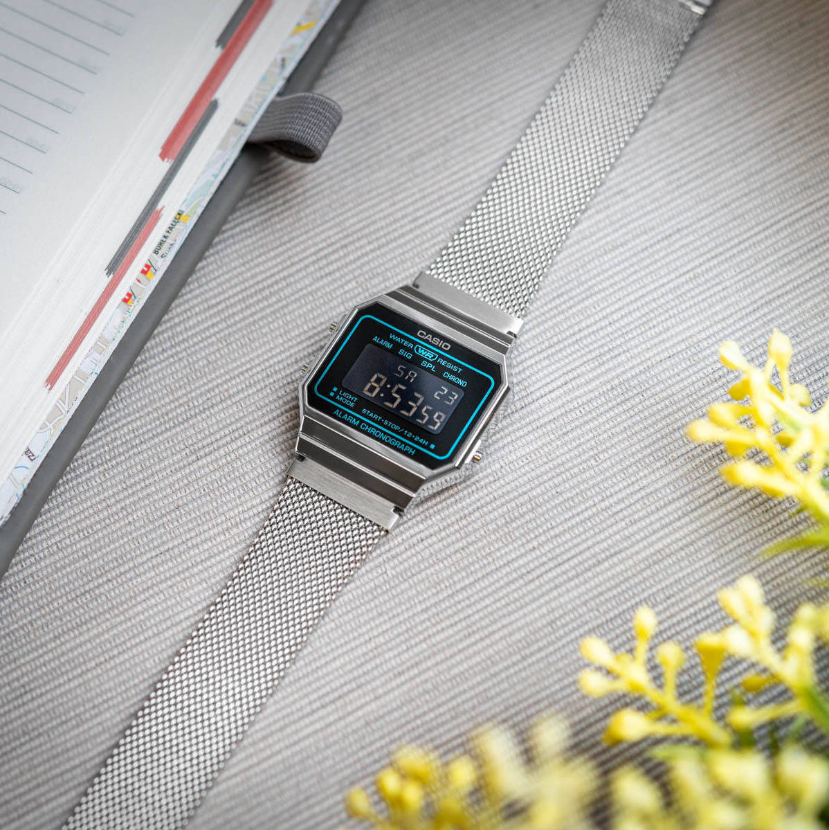 WW2892 Casio Vintage Super Slim Digital Mesh Chain Watch A700WEMS-1BDF