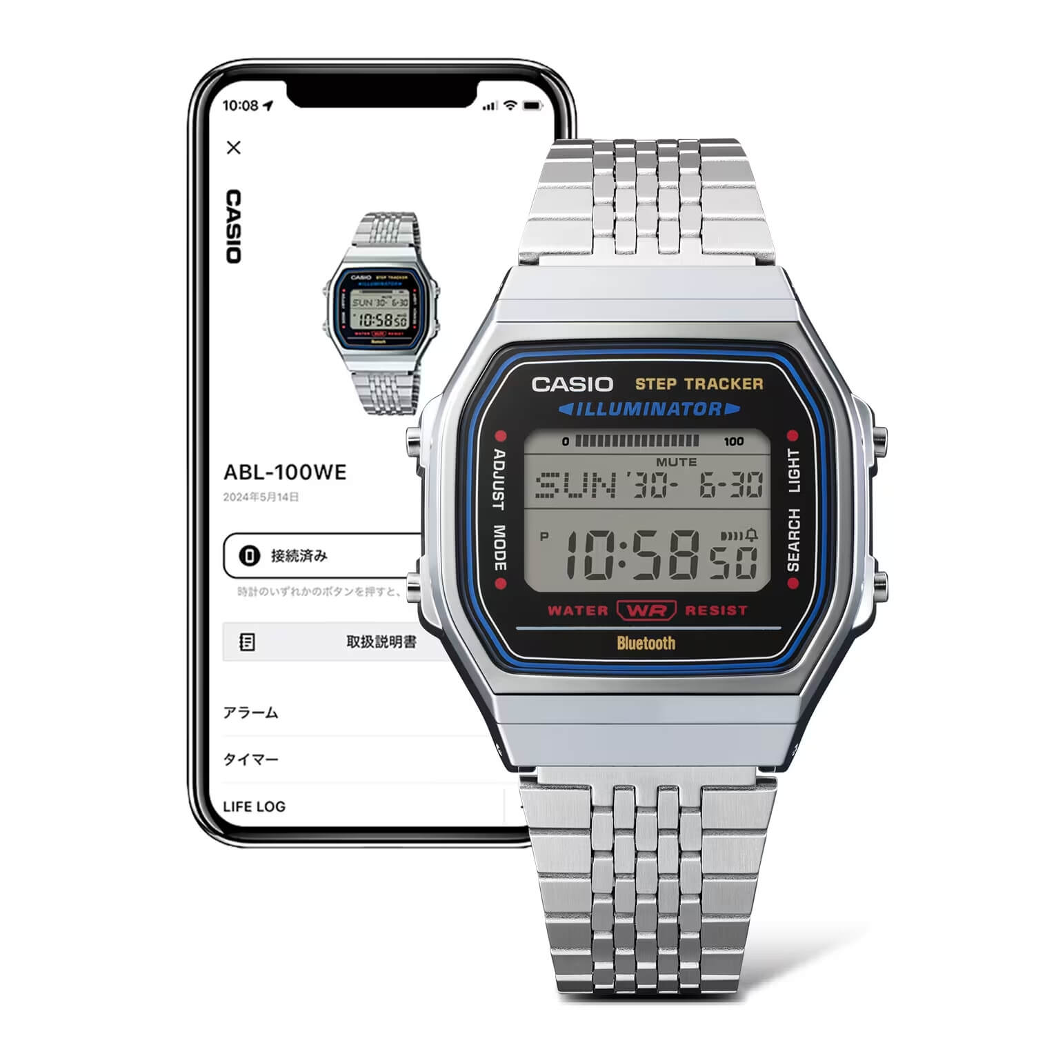 WW2989 Casio Vintage Step Tracker Bluetooth Chain Watch ABL-100WE-1ADF
