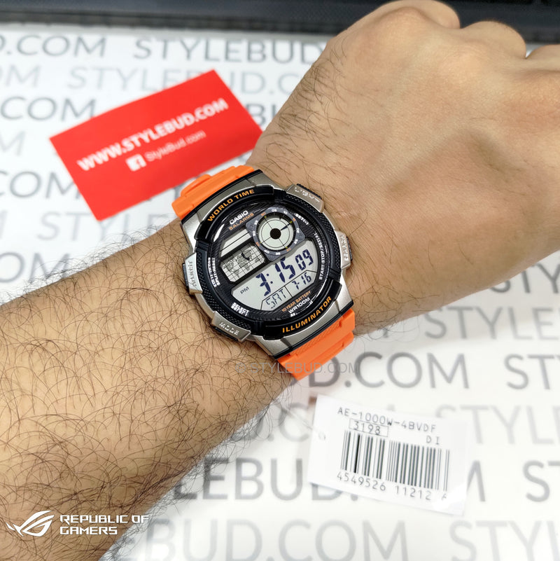 Casio Men's World Time Watch - Orange (AE1000W-4BVCF)