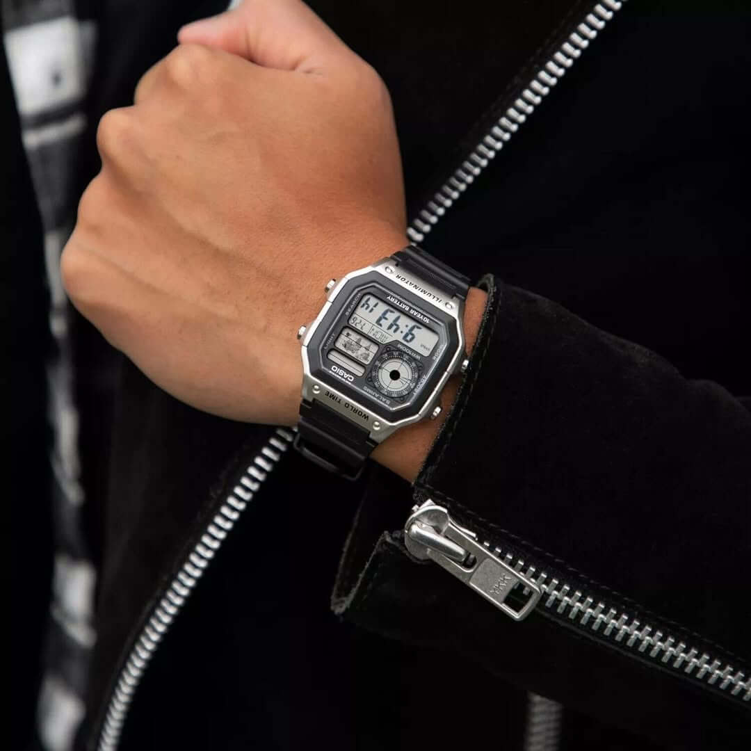 WW3025 Casio Youth World Time Digital Resin Belt Watch AE-1200WH-1CVCF