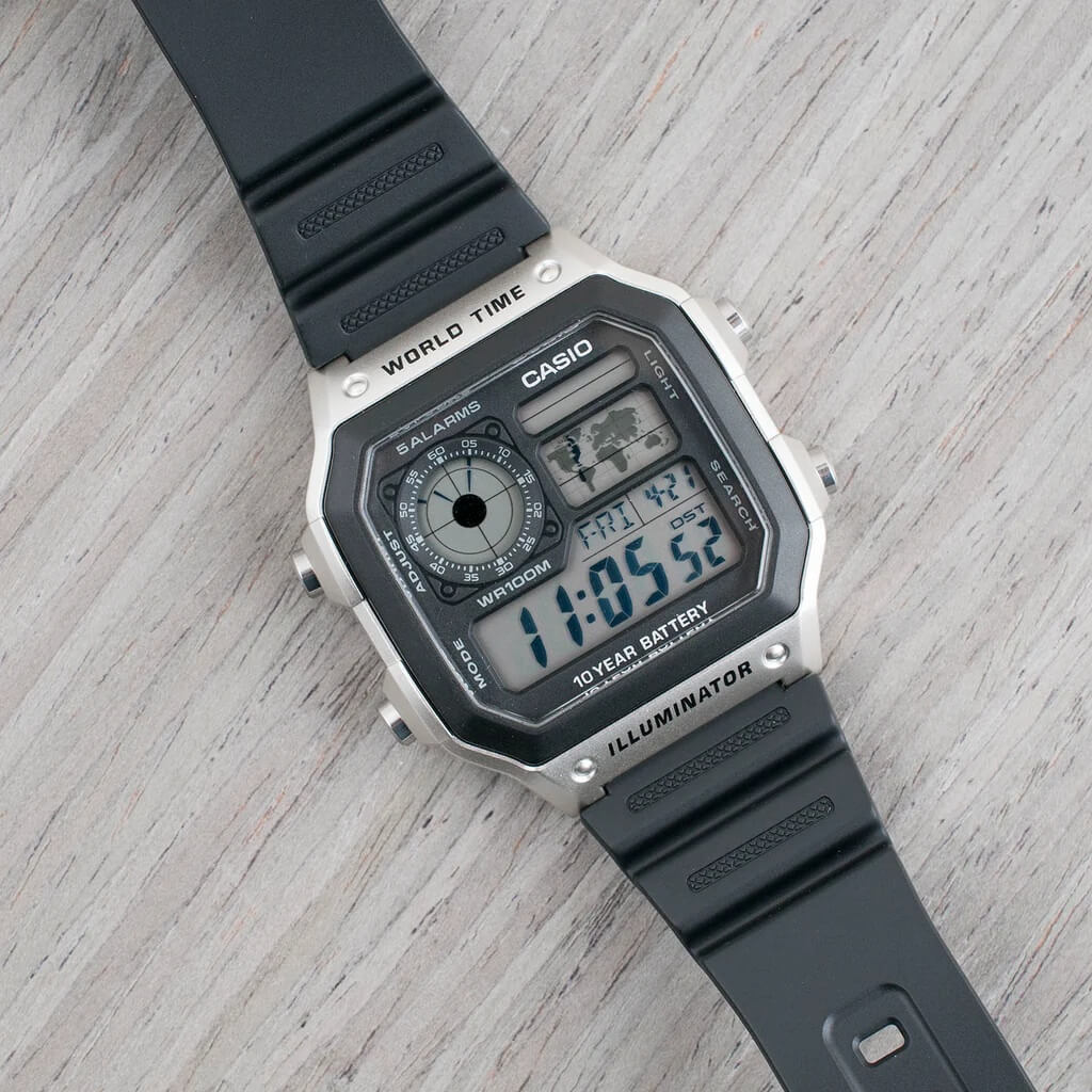 WW3025 Casio Youth World Time Digital Resin Belt Watch AE-1200WH-1CVCF