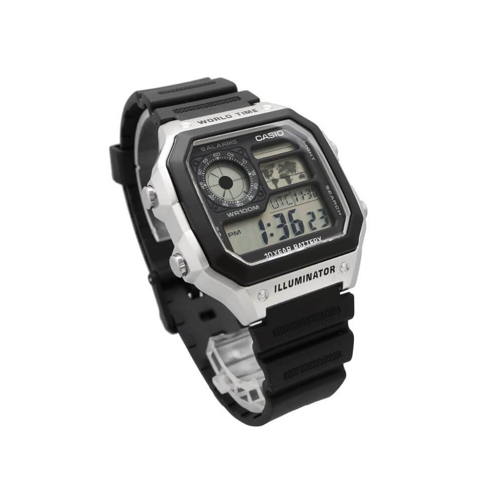 WW3025 Casio Youth World Time Digital Resin Belt Watch AE-1200WH-1CVCF