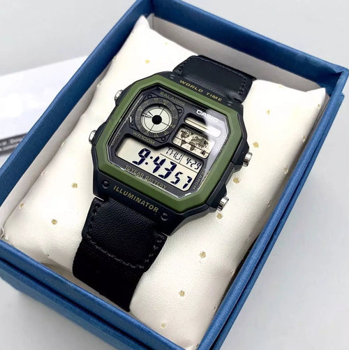 WW0046 Casio Youth World Time Digital Nylon Belt Watch AE-1200WHB-1BVDF