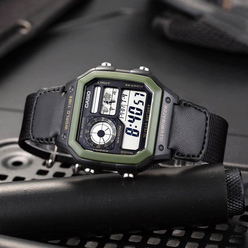 WW0046 Casio Youth World Time Digital Nylon Belt Watch AE-1200WHB-1BVDF