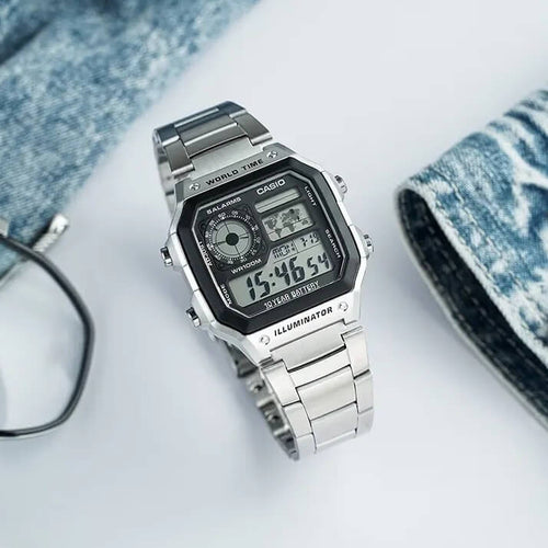 WW0045 Casio Youth World Time Digital Chain Watch AE-1200WHD-1AVDF