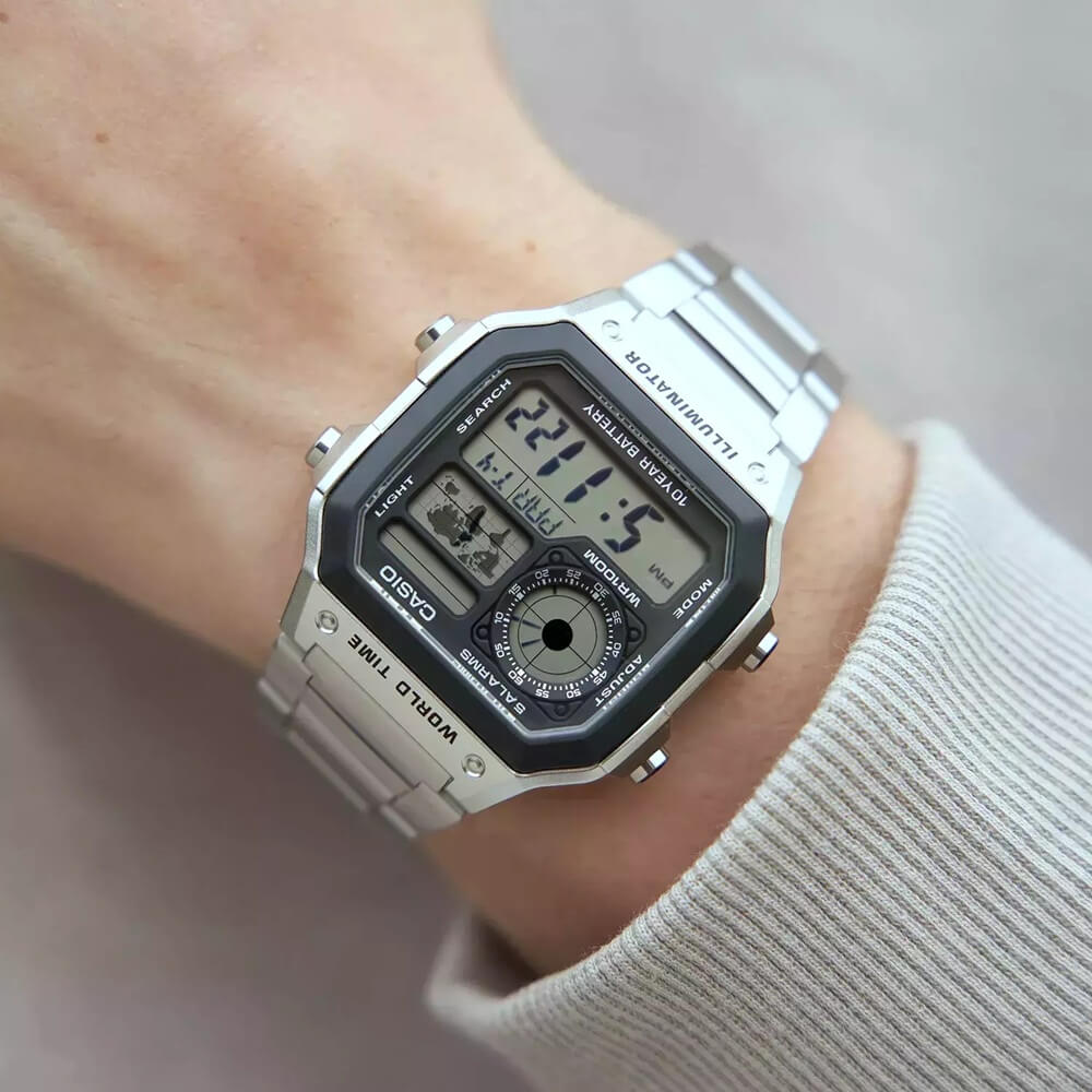 WW0045 Casio Youth World Time Digital Chain Watch AE-1200WHD-1AVDF