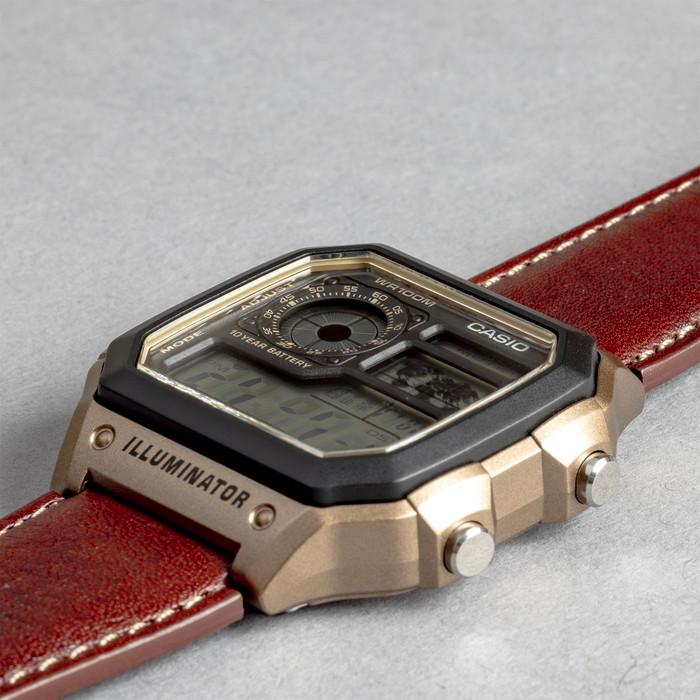 WW0418 Casio Youth World Time Digital Leather Belt Watch AE-1200WHL-5AVDF
