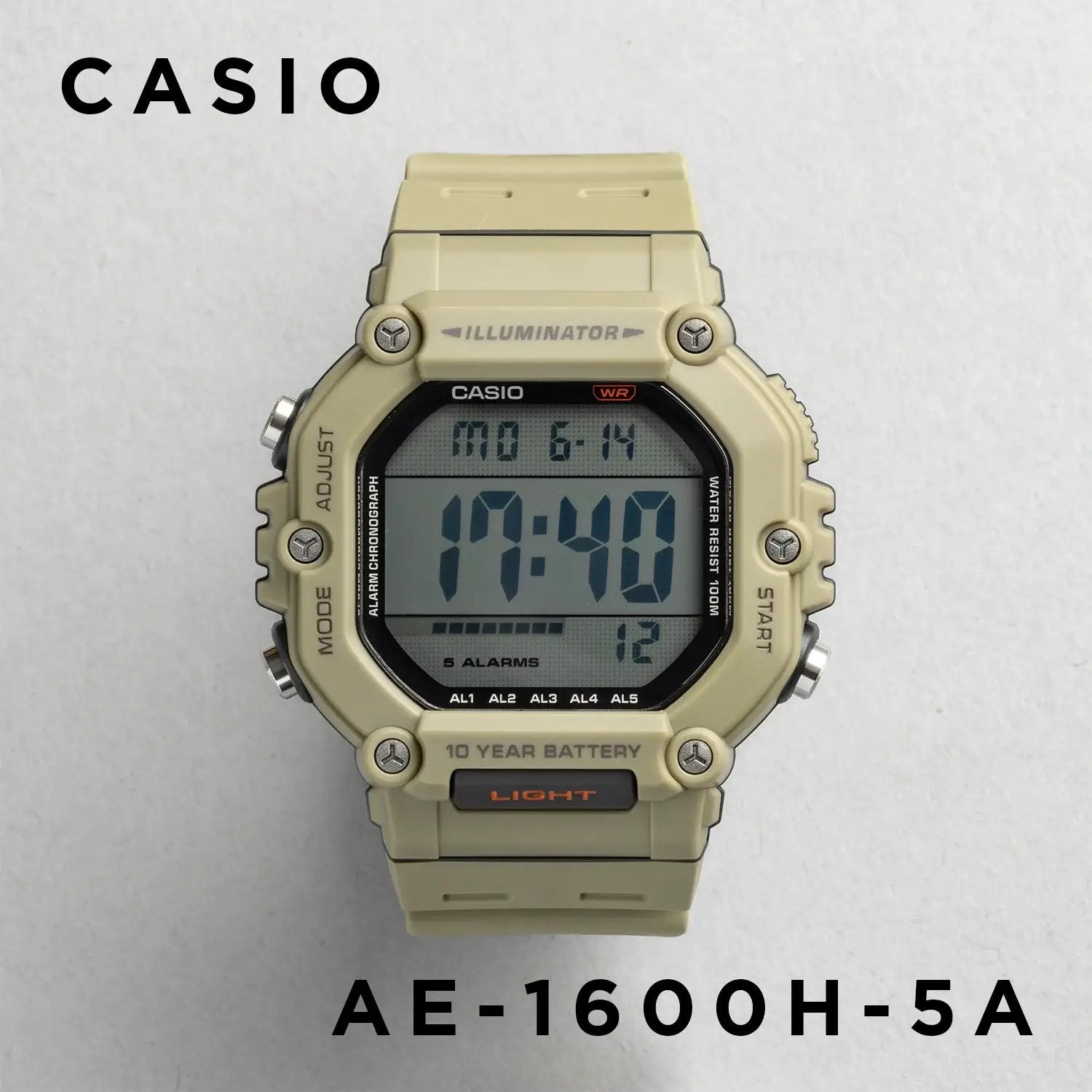 WW2997 Casio Youth Dual Time Digital Resin Belt Watch AE-1600H-5AVDF