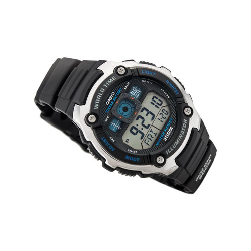 WW0018 Casio Youth World Time Digital Resin Belt Watch AE-2000W-1AVDF