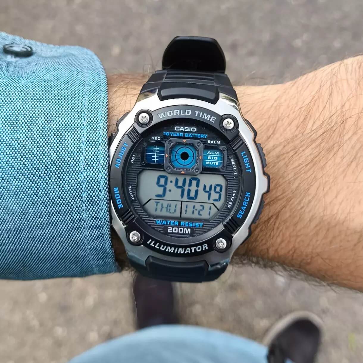 WW0018 Casio Youth World Time Digital Resin Belt Watch AE-2000W-1AVDF