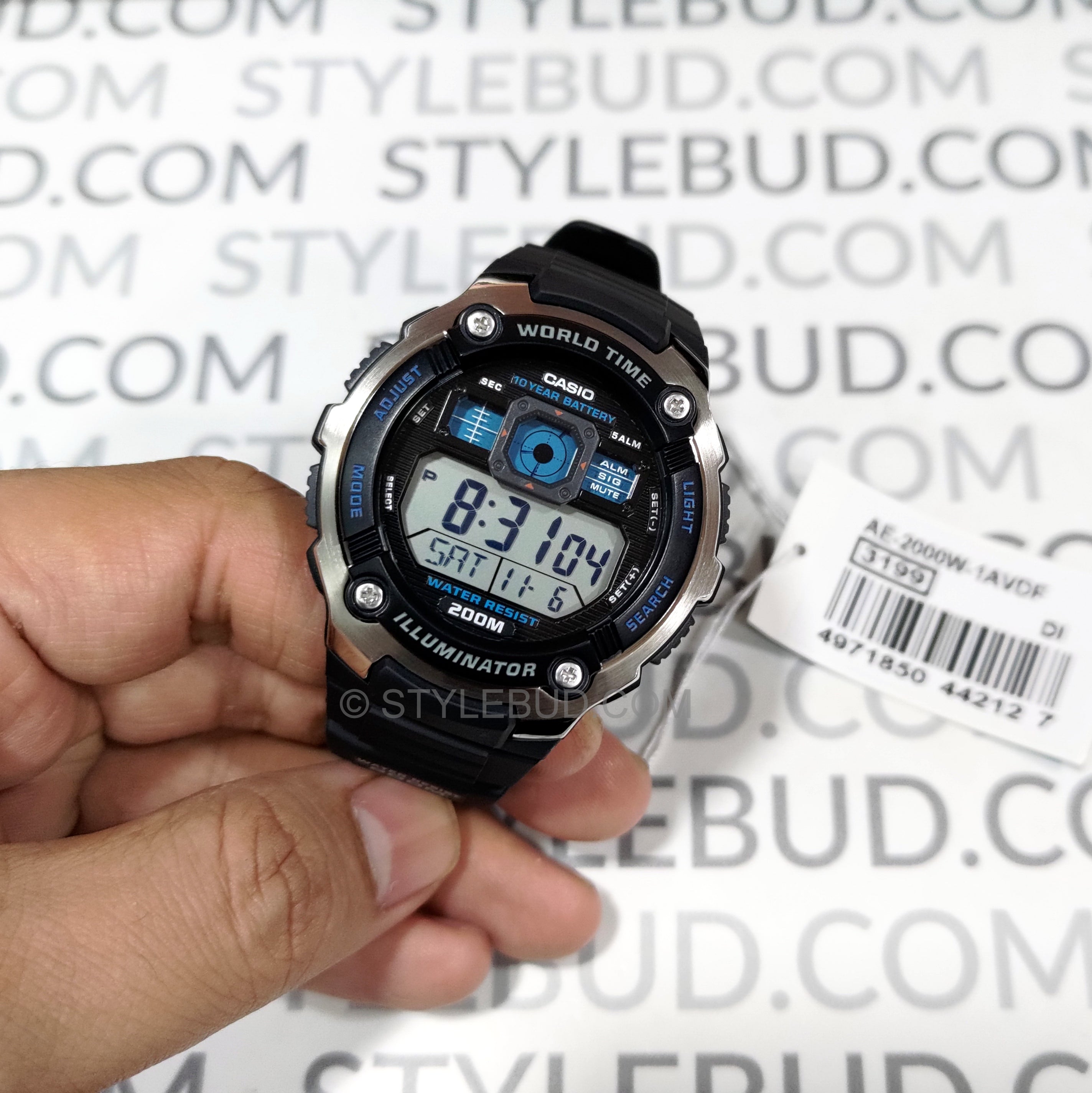 WW0018 Casio Youth World Time Digital Resin Belt Watch AE-2000W-1AVDF