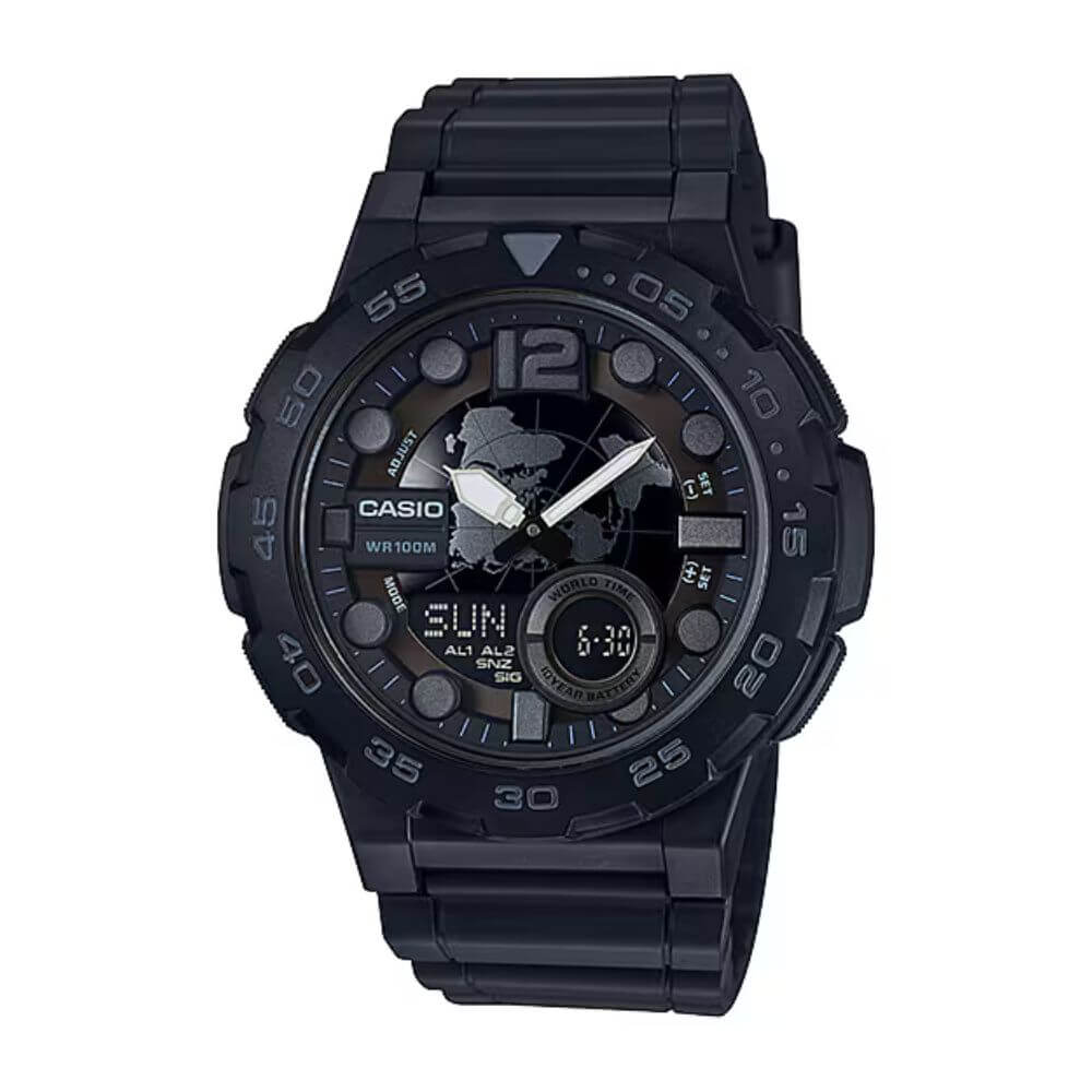 WW0609 Casio Youth World Time Resin Belt Watch AEQ-100W-1BVDF