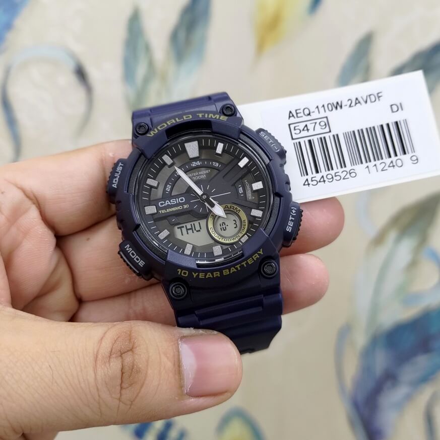 WW0611 Casio Youth Dual Time Resin Belt Watch AEQ-110W-2AVDF