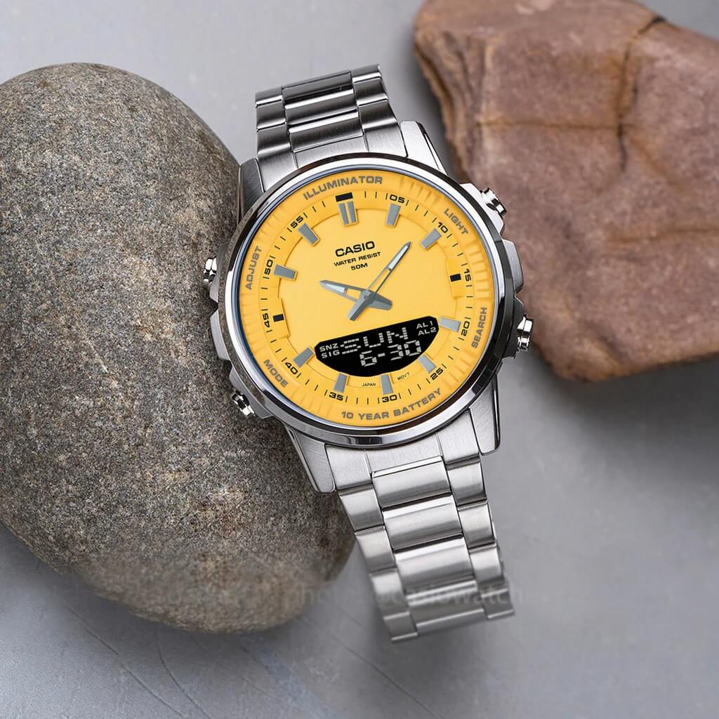 WW2609 Casio Standard Illuminator Dual Time Stainless Steel Chain Watch AMW-880D-9AVDF