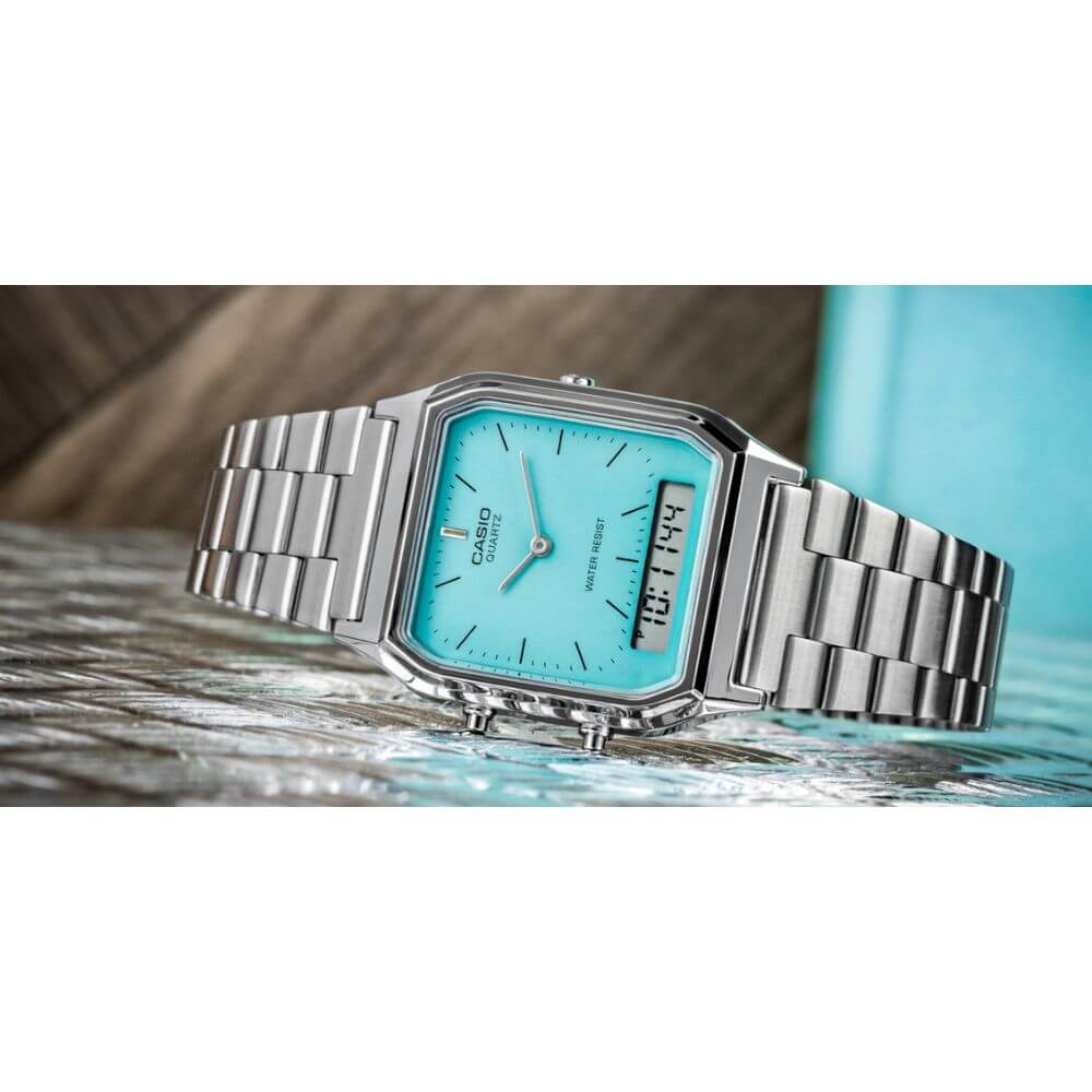 WW0482 Casio Vintage Dual Time Chain Watch AQ-230A-2A2MQYDF