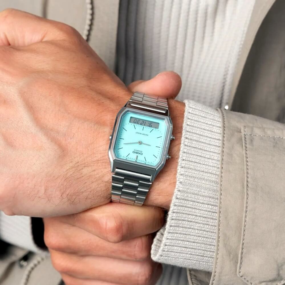 WW0482 Casio Vintage Dual Time Chain Watch AQ-230A-2A2MQYDF