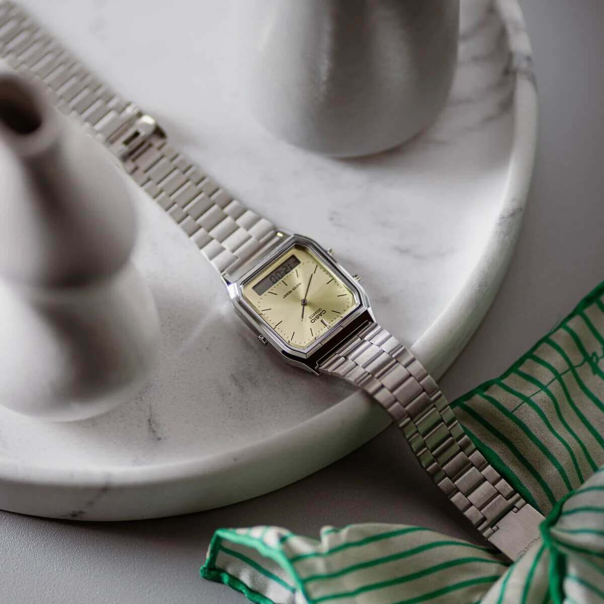 WW3097 Casio Vintage Dual Time Chain Watch AQ-230A-9AMQYDF