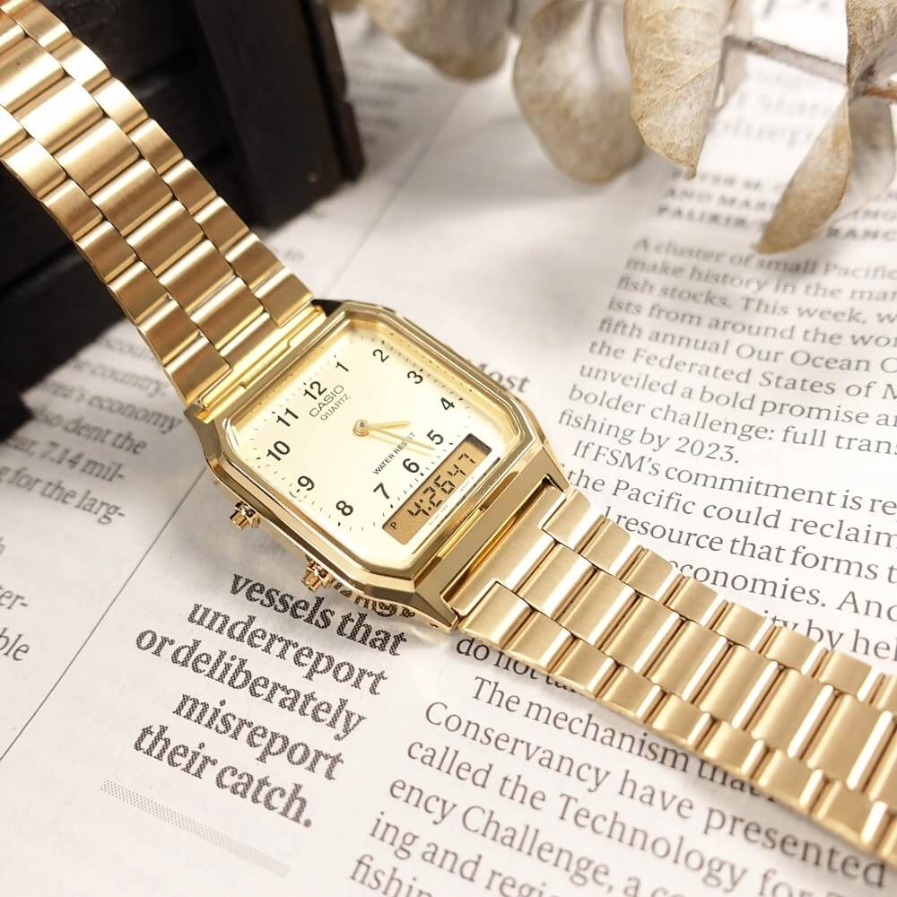 WW1827 Casio Vintage Dual Time Chain Watch AQ-230GA-9BMQ