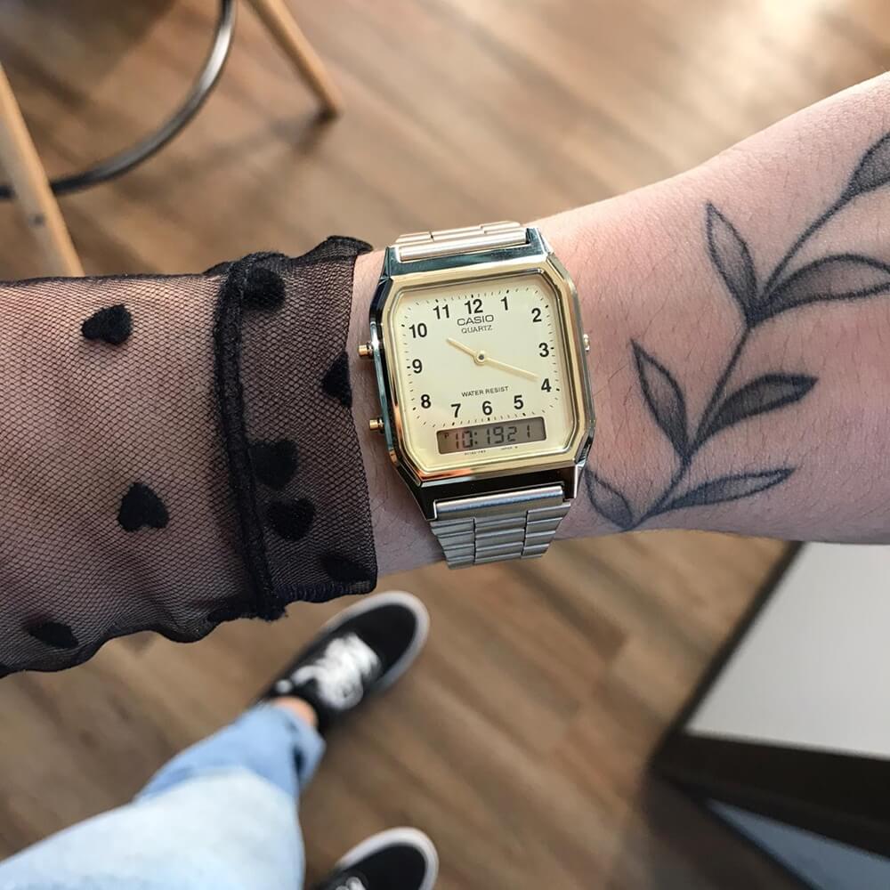 WW1827 Casio Vintage Dual Time Chain Watch AQ-230GA-9BMQ