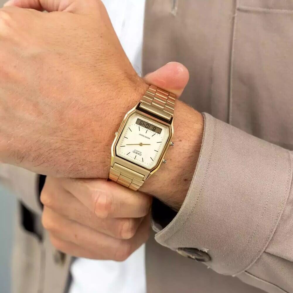 WW1828 Casio Vintage Dual Time Chain Watch AQ-230GA-9DMQ