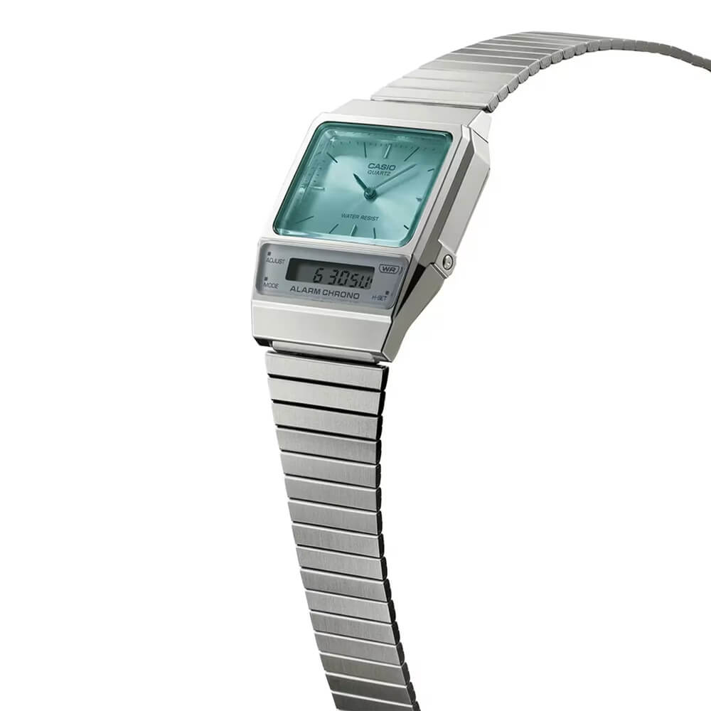 WW2091 Casio Vintage Dual Time Silver Chain Watch AQ-800EC-2ADF