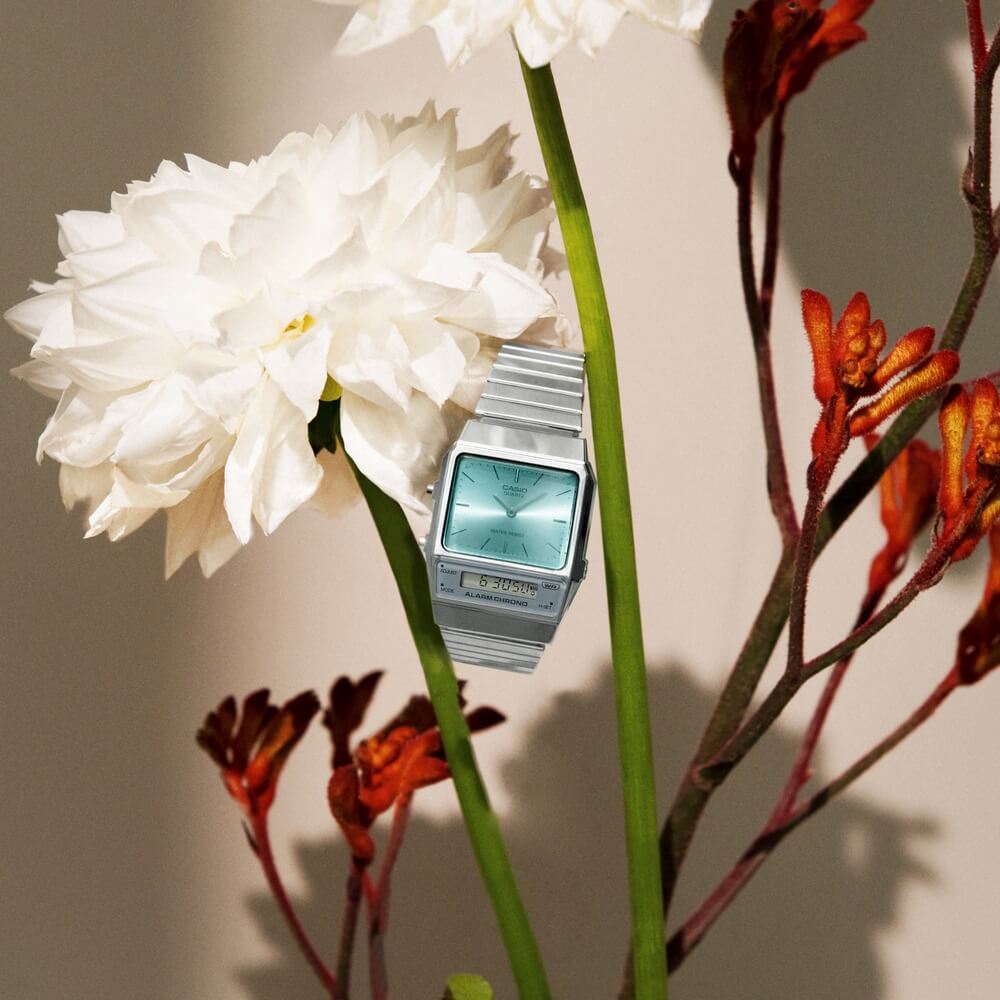 WW2091 Casio Vintage Dual Time Silver Chain Watch AQ-800EC-2ADF