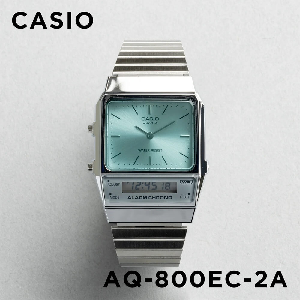 WW2091 Casio Vintage Dual Time Silver Chain Watch AQ-800EC-2ADF