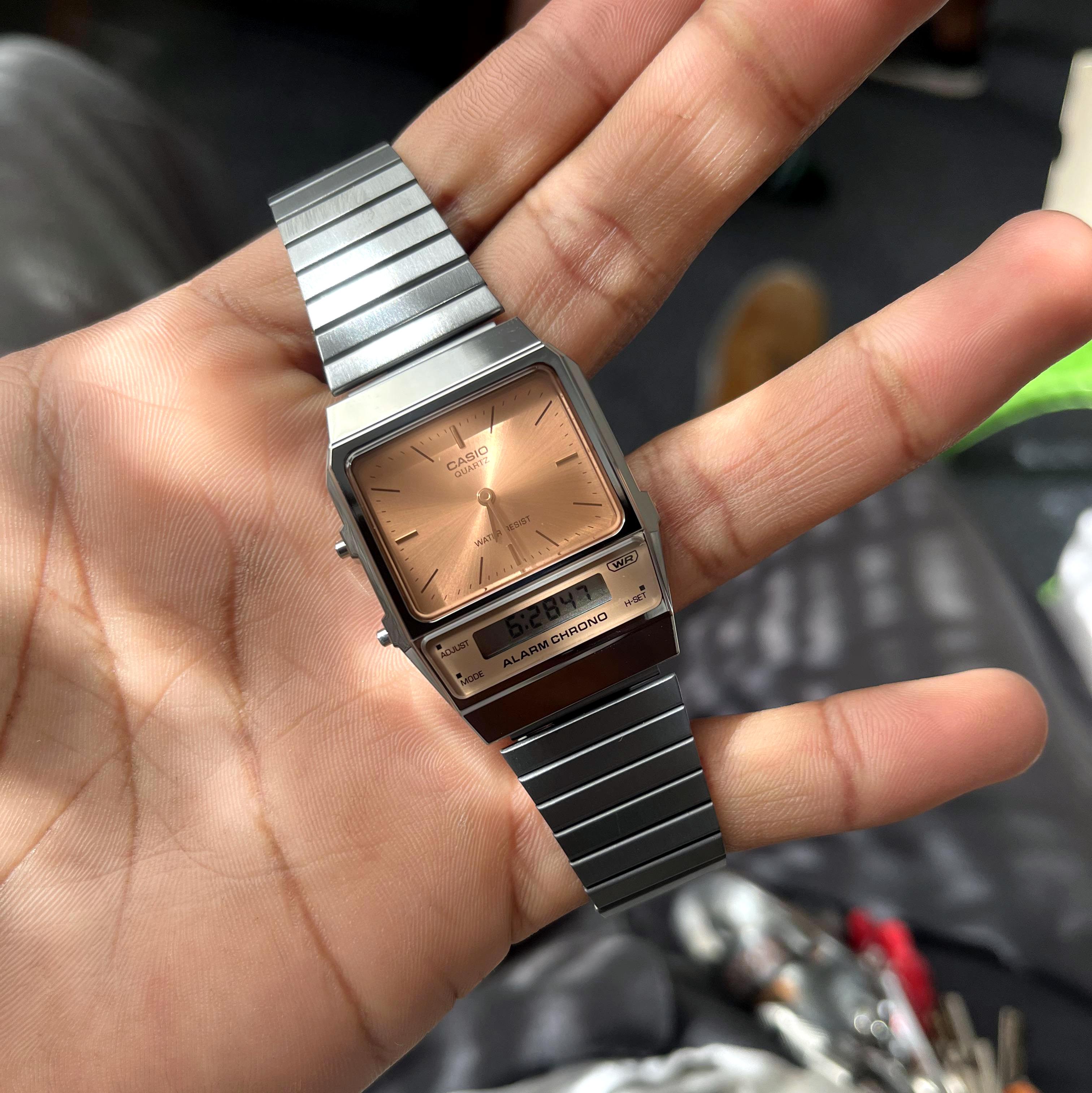 Casio AQ-800ECGG-4ADF Vintage Dual Time Gray Chain Watch description image