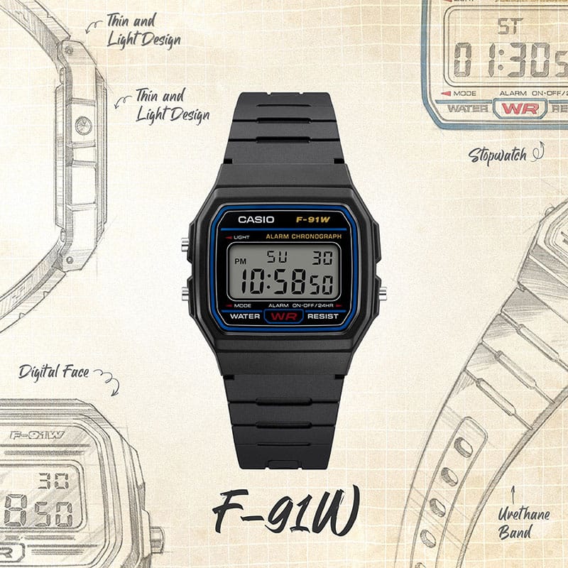 WW0490 Casio Vintage Digital Resin Belt Watch F-91W-1DG
