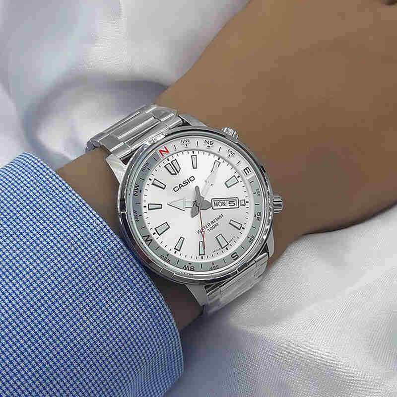 WW2561 Casio Standard Day Date Stainless Steel Chain Watch MTD-130D-7AVDF