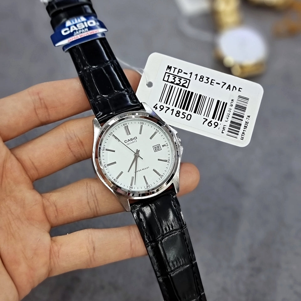 WW0428 Casio Standard Date Leather Belt Watch MTP-1183E-7ADF