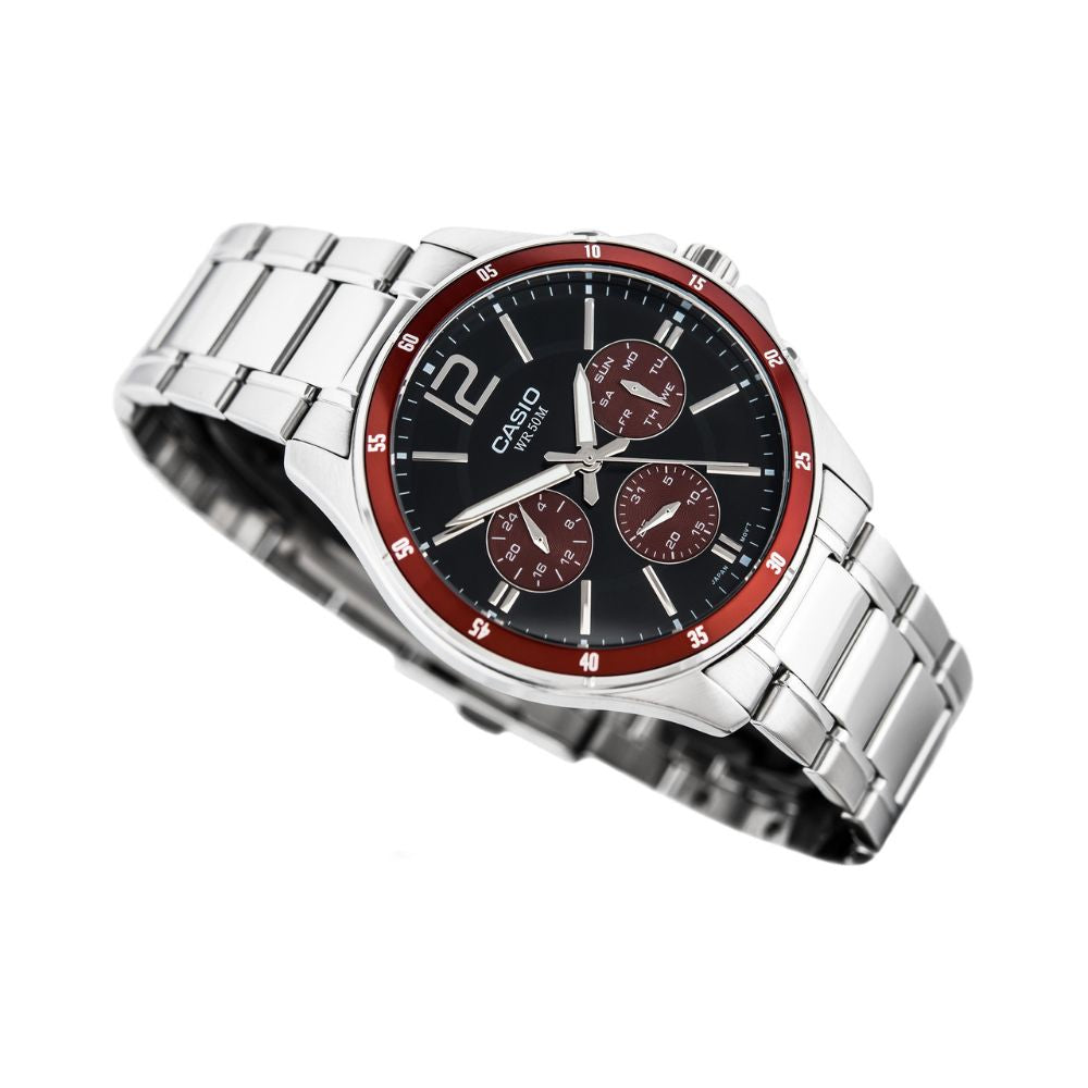 WW0486 Casio Enticer Multifunction Silver Chain Watch MTP-1374D-5AVDF