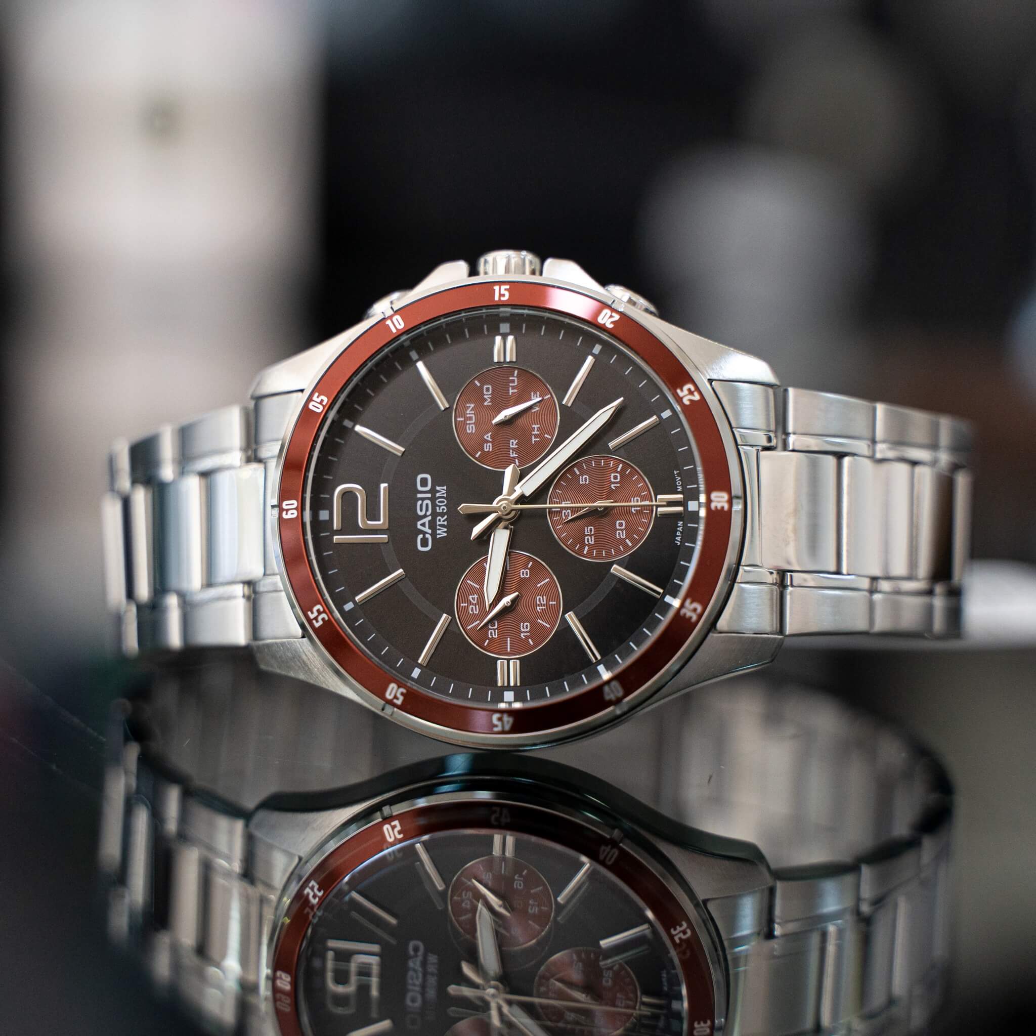 WW0486 Casio Enticer Multifunction Silver Chain Watch MTP-1374D-5AVDF