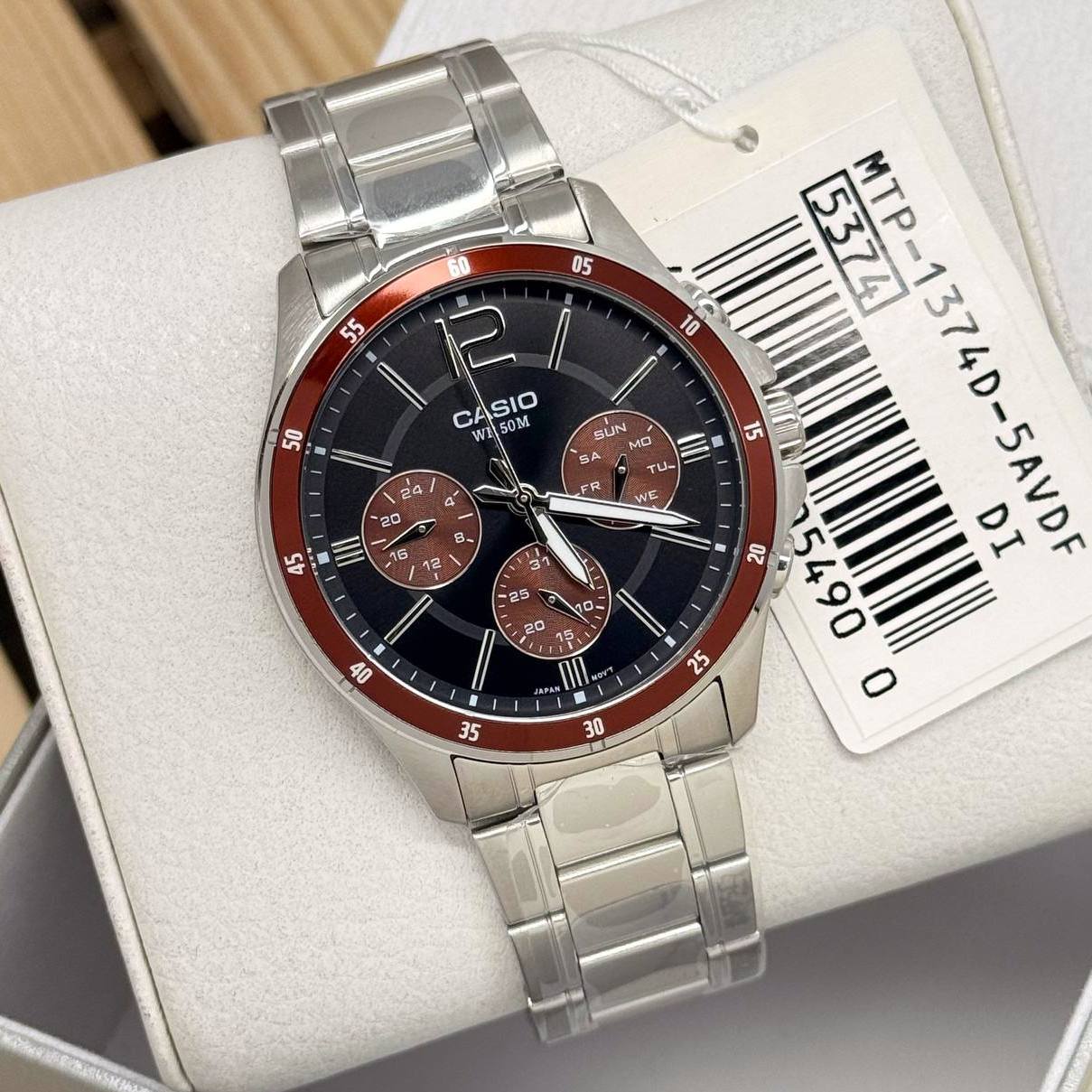 WW0486 Casio Enticer Multifunction Silver Chain Watch MTP-1374D-5AVDF