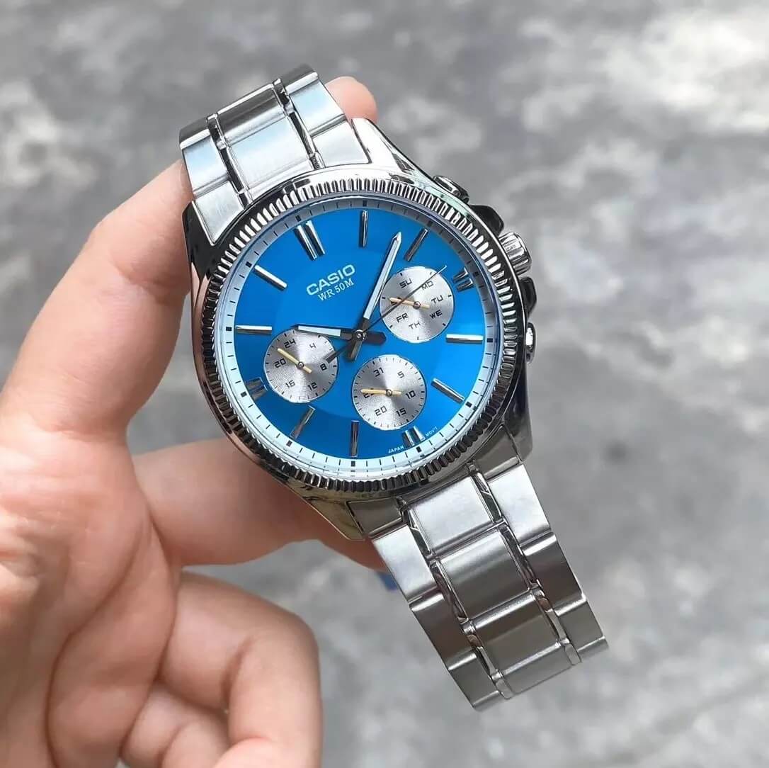 WW2596 Casio Enticer Multifunction Silver Chain Watch MTP-1375D-2A2VDF