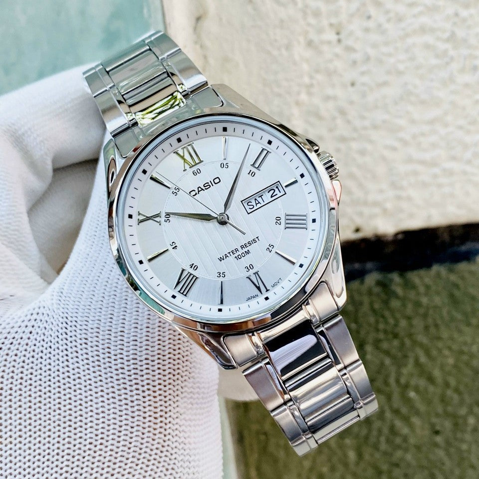 WW1239 Casio Enticer Day Date Stainless Steel Chain Watch MTP-1384D-7AVDF